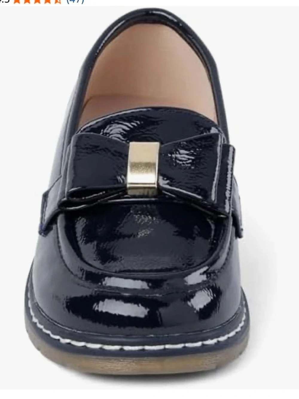 Gymboree Girls' Navy Patent Bow Loafers size 2 with gold bow detail